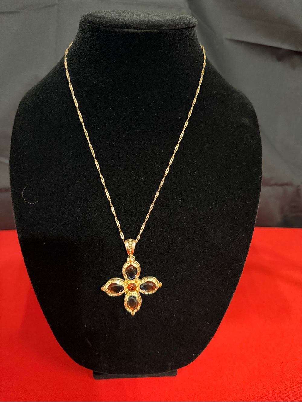 Gold-Tone Floral Amber Gem Pendant Necklace